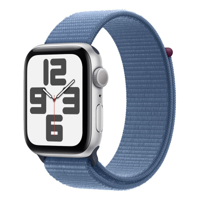 Apple Watch SE (2023), 44 мм корпус из алюминия цвета «Silver», ремешок Sport Loop цвета «Winter Blue»