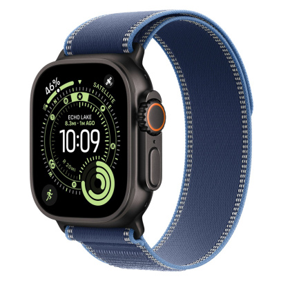Apple Watch Ultra 3 (2025), 49 мм корпус из титана цвета «Black», ремешок Trail Loop размера S/M цвета «Blue/Bright Blue»