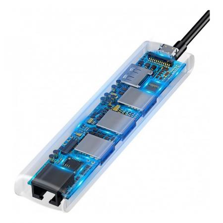 Переходник Baseus для MacBook HUB Mechanical eye 6в1 (USB/HDMI/Type-C/RJ45) (CAHUB-J0G) Deep Grey, темно-серый