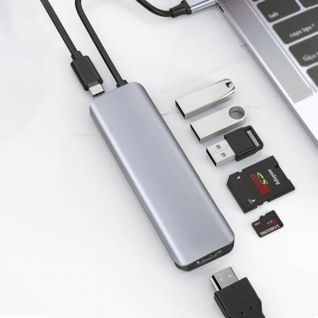 USB Хаб WiWU Alpha 731 HC 7в1 Type C на 3xUSB 3.0+HDMI 4K+Type C PD 100 Вт+SD/TF (A731HC) Серый