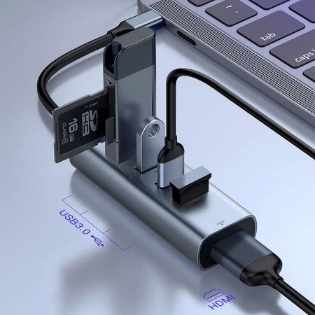Переходник Baseus для MacBook HUB Enjoy series (Type-C to USB3.0*4+HDMI) (CAHUB-N0G) Deep Grey, темно-серый