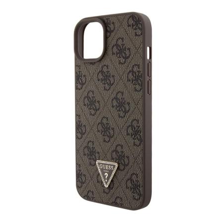 Чехол Guess для iPhone 15 Plus PU 4G Triangle Diamond metal logo Hard (GUHCP15MP4TDPW) Коричневый