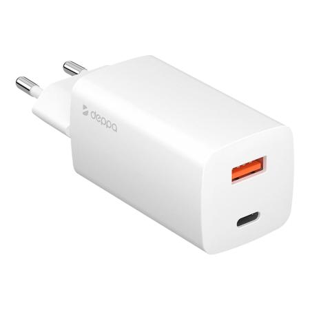 Зарядное устройство Deppa Wall Charger GaN USB A + USB Type-C, PD 3.0, QC 3.0, 65Вт, GaN (11434) Белый
